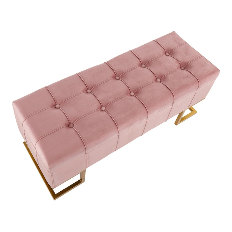 Banc de rangement en velours avec couvercle à charnière