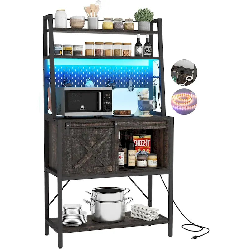 Étagère de cuisine à 5 niveaux pour boulanger avec éclairage LED et rangement coulissant