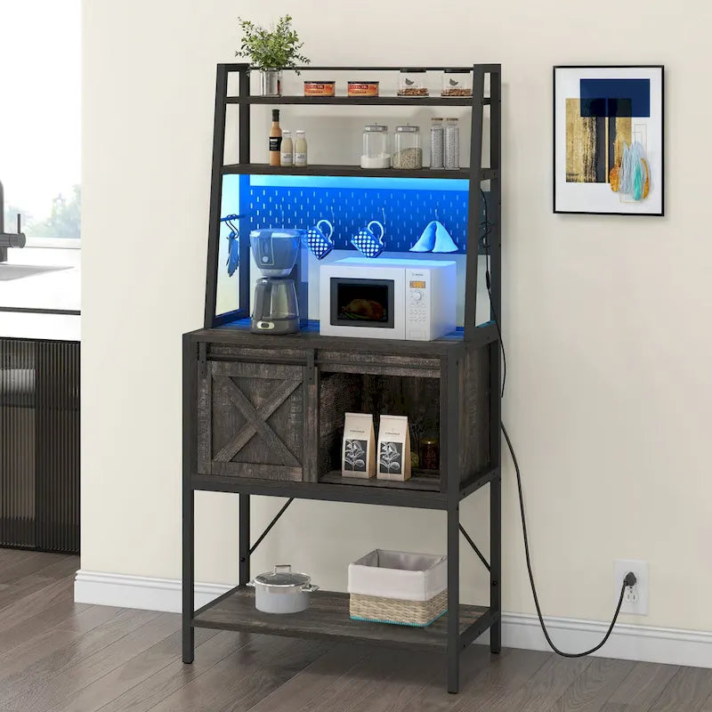 Étagère de cuisine à 5 niveaux pour boulanger avec éclairage LED et rangement coulissant