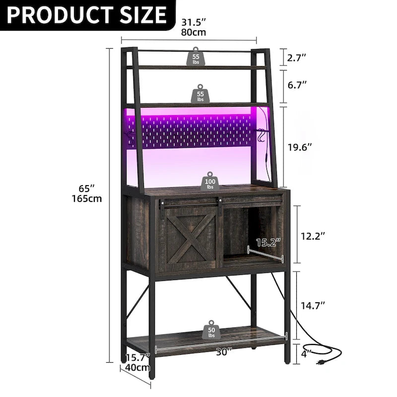 Étagère de cuisine à 5 niveaux pour boulanger avec éclairage LED et rangement coulissant