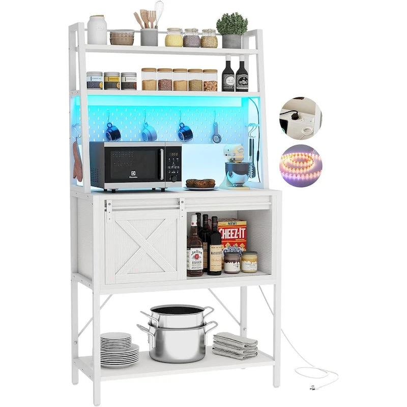 Étagère de cuisine à 5 niveaux pour boulanger avec éclairage LED et rangement coulissant