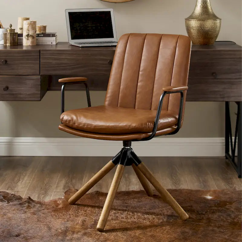 Art Leon Faux Leather Swivel Accent Arm Chair