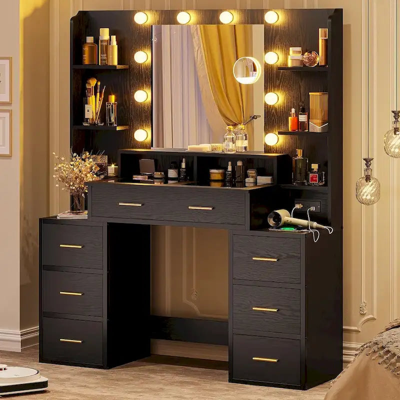 Coiffeuse avec miroir grossissant 10x dessus en verre