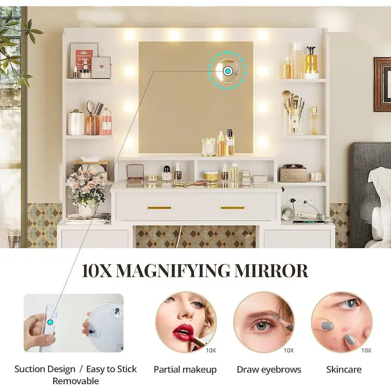 Coiffeuse avec miroir grossissant 10x dessus en verre