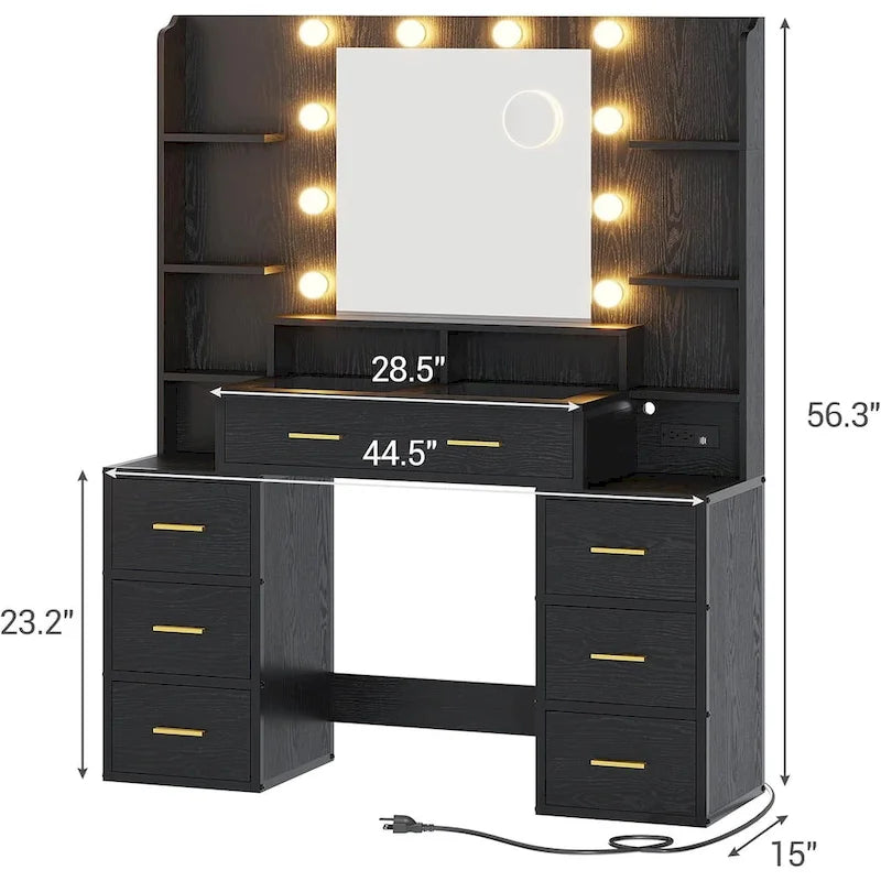 Coiffeuse avec miroir grossissant 10x dessus en verre