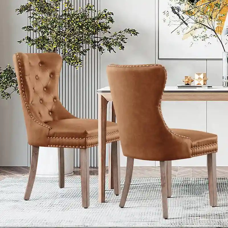 Chaises de salle à manger modernes en similicuir à dossier haut avec rivets et boutons (Lot de 2)