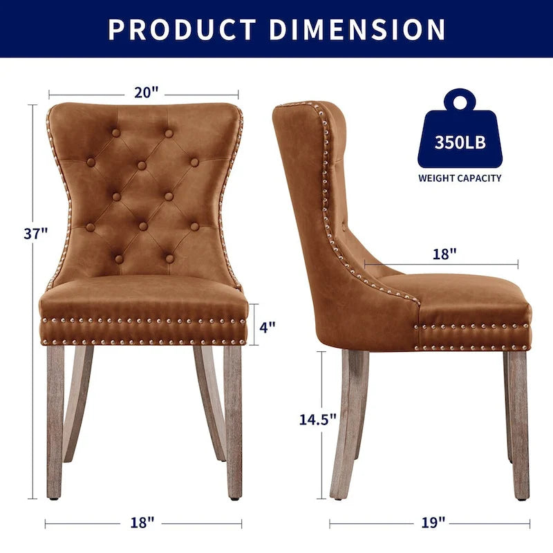 Chaises de salle à manger modernes en similicuir à dossier haut avec rivets et boutons (Lot de 2)