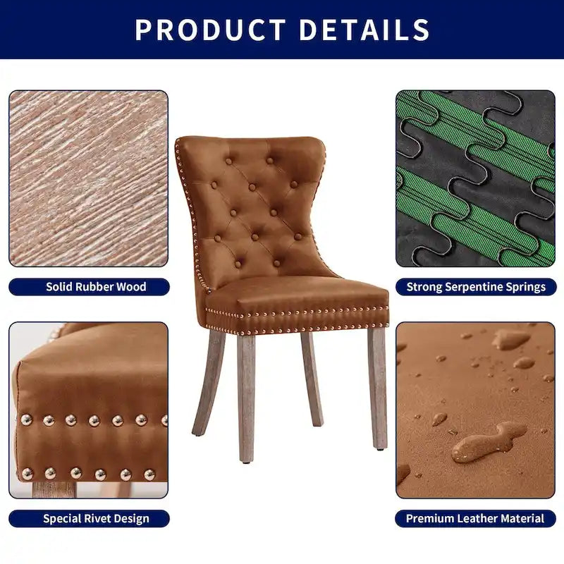 Chaises de salle à manger modernes en similicuir à dossier haut avec rivets et boutons (Lot de 2)
