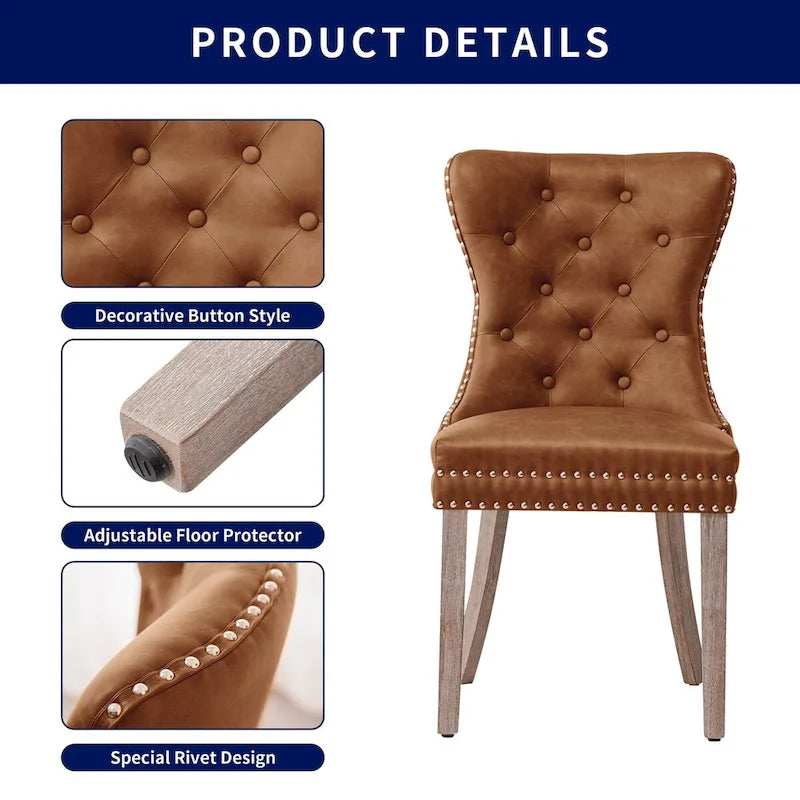 Chaises de salle à manger modernes en similicuir à dossier haut avec rivets et boutons (Lot de 2)