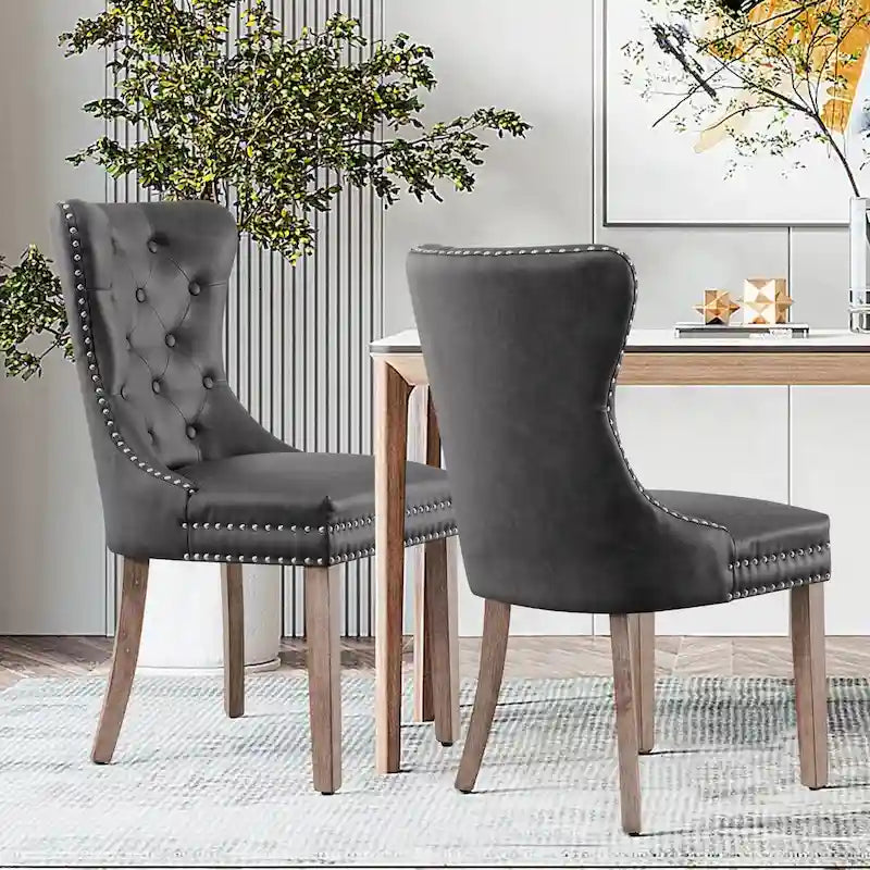 Chaises de salle à manger modernes en similicuir à dossier haut avec rivets et boutons (Lot de 2)