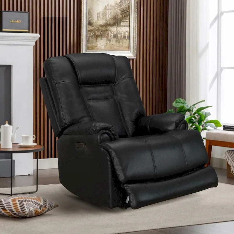 Fauteuil inclinable électrique zéro gravité en cuir pleine fleur noir