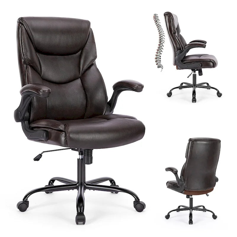 Chaise de bureau de direction en cuir PU à dossier haut