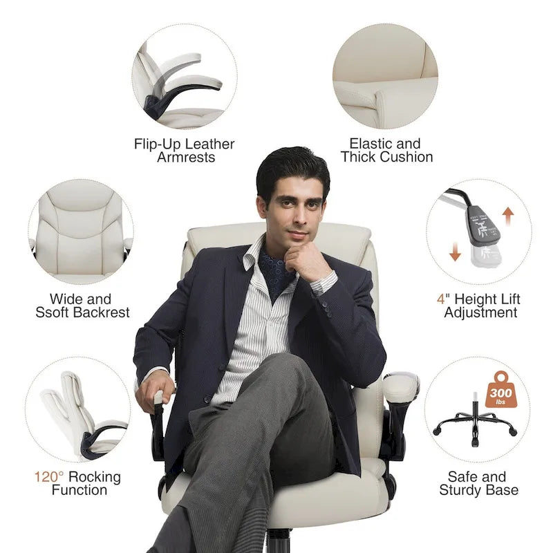 Chaise de bureau de direction en cuir PU à dossier haut