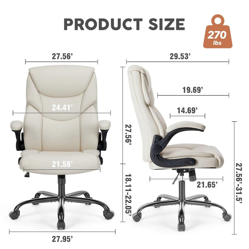 Chaise de bureau de direction en cuir PU à dossier haut
