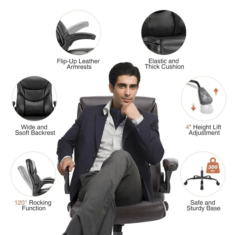 Chaise de bureau de direction en cuir PU à dossier haut