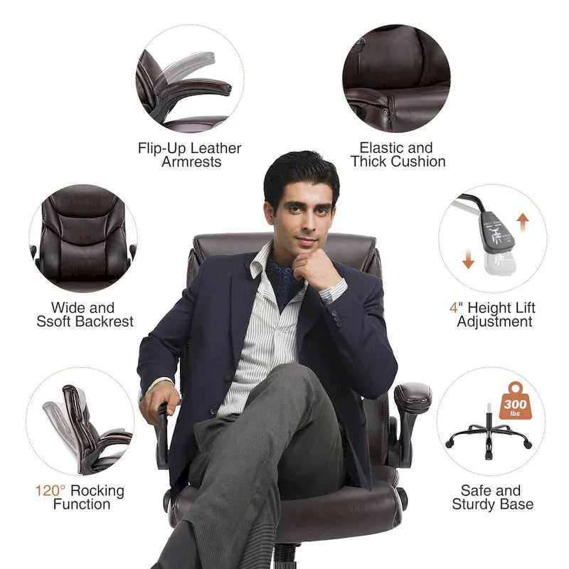 Chaise de bureau de direction en cuir PU à dossier haut