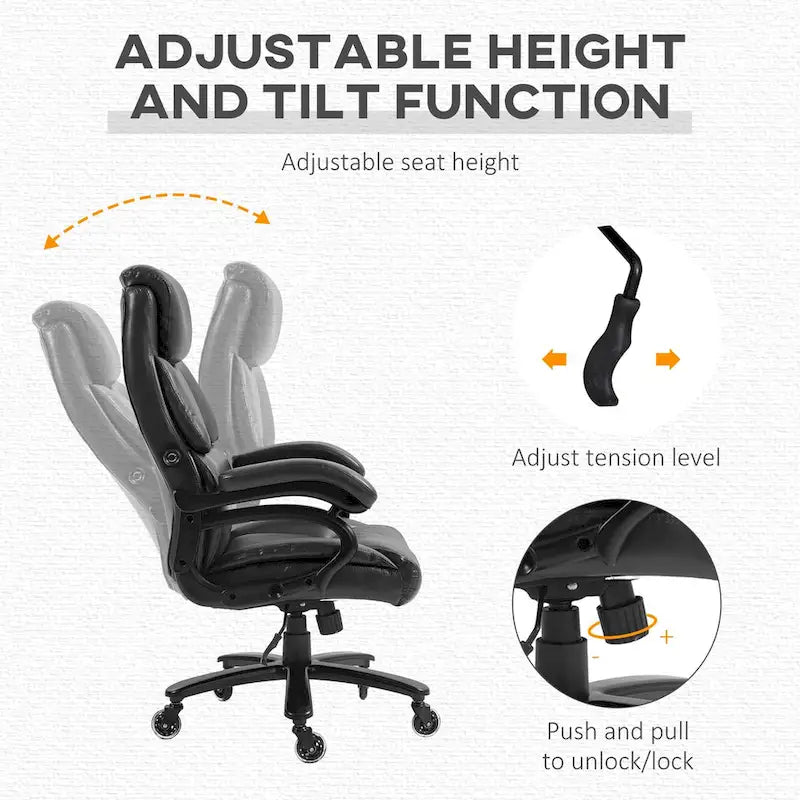 Fauteuil de bureau exécutif grande taille 180 kg, en cuir PU