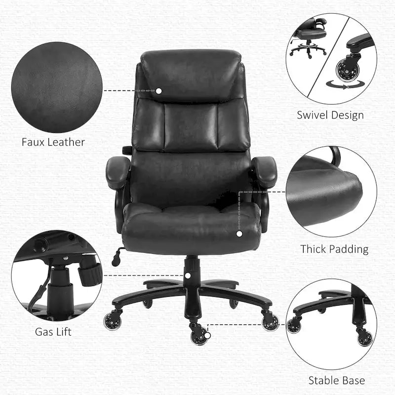 Fauteuil de bureau exécutif grande taille 180 kg, en cuir PU