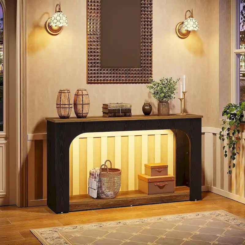 Table console/canapé de 55 pouces en bois avec lumières LED pour entrée