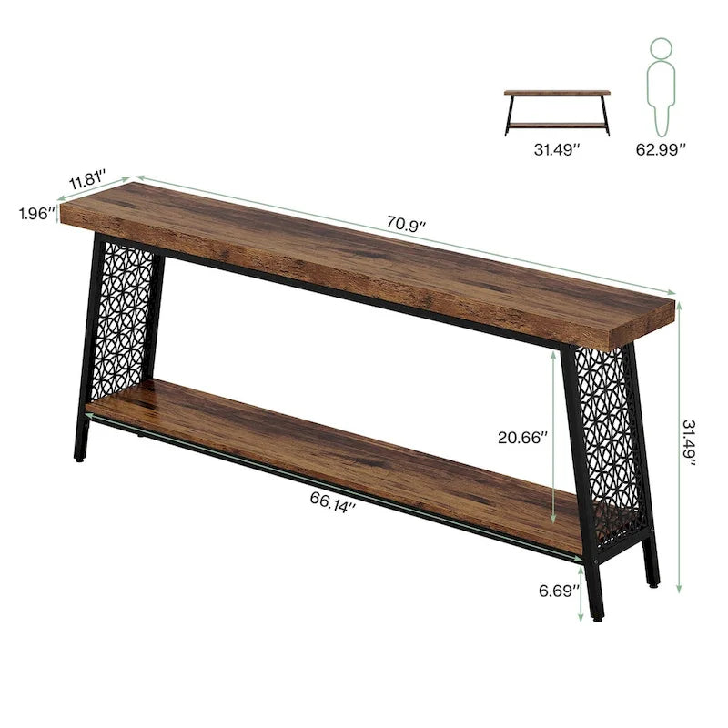 70,9 Table console, table de canapé extra longue à 2 niveaux
