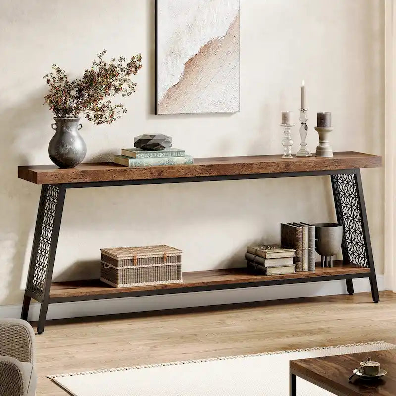 70,9 Table console, table de canapé extra longue à 2 niveaux