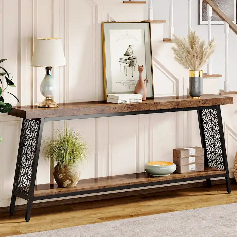 70,9 Table console, table de canapé extra longue à 2 niveaux