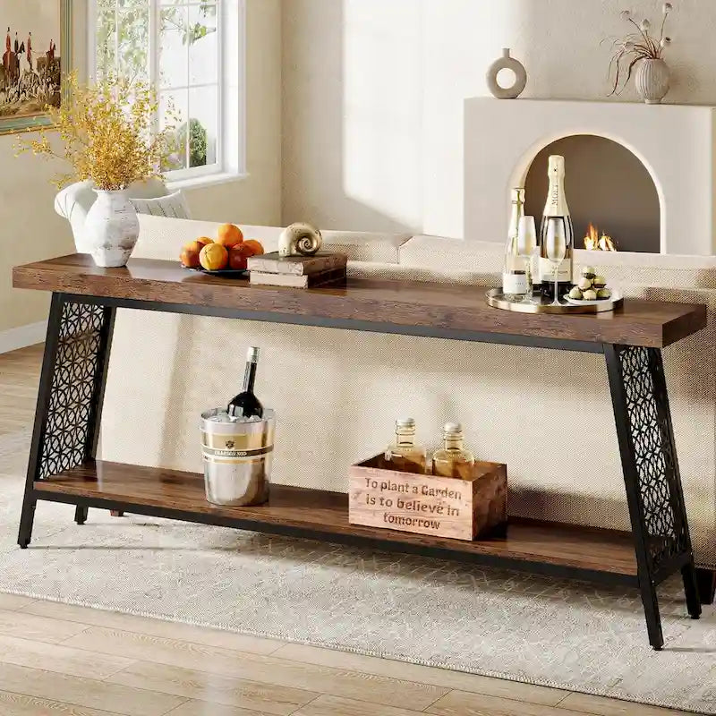 70,9 Table console, table de canapé extra longue à 2 niveaux