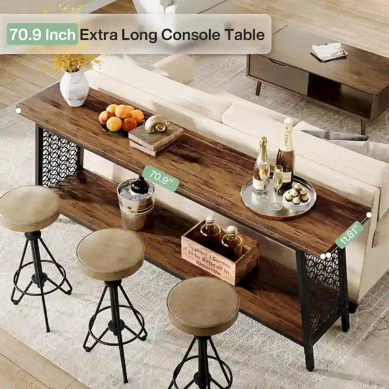 70,9 Table console, table de canapé extra longue à 2 niveaux