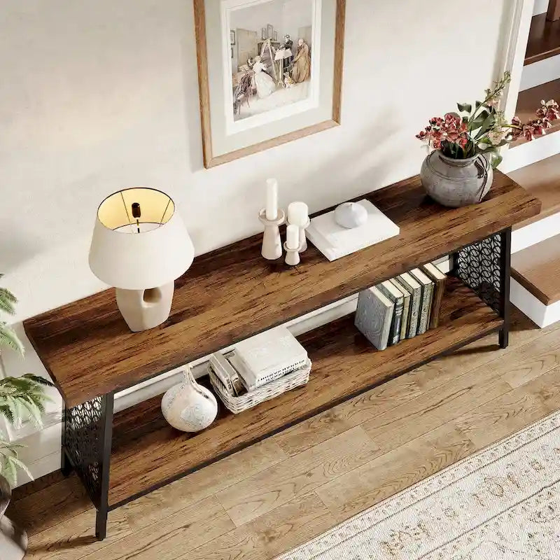 70,9 Table console, table de canapé extra longue à 2 niveaux