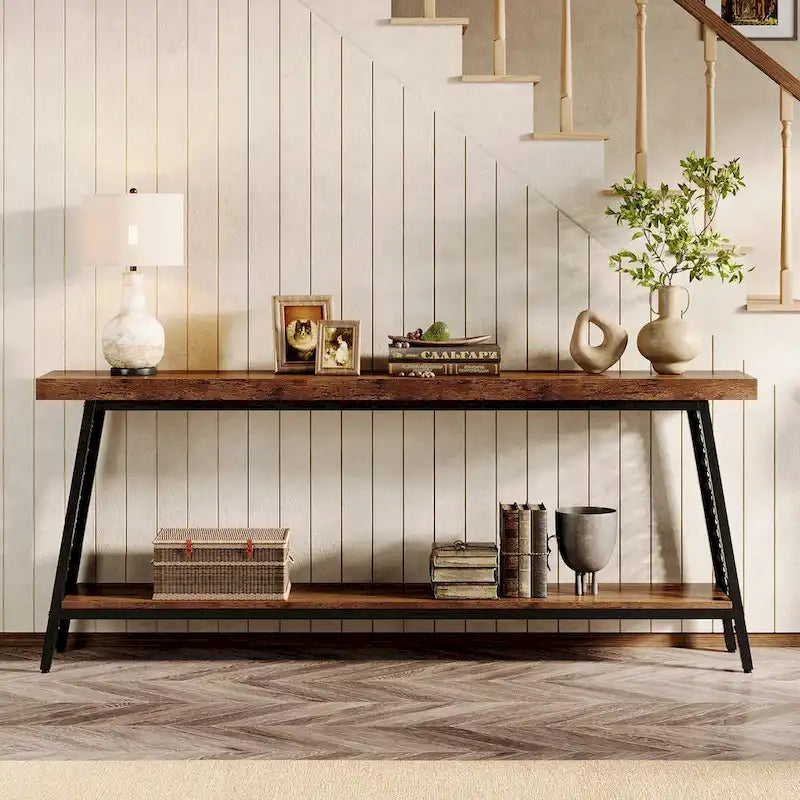 70,9 Table console, table de canapé extra longue à 2 niveaux