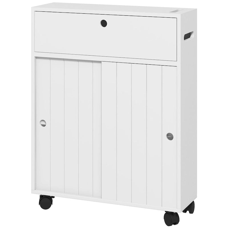Meuble de rangement pour papier toilette, Meuble de salle de bain fin avec 4 roulettes, Petite armoire de salle de bain avec trous pour papier