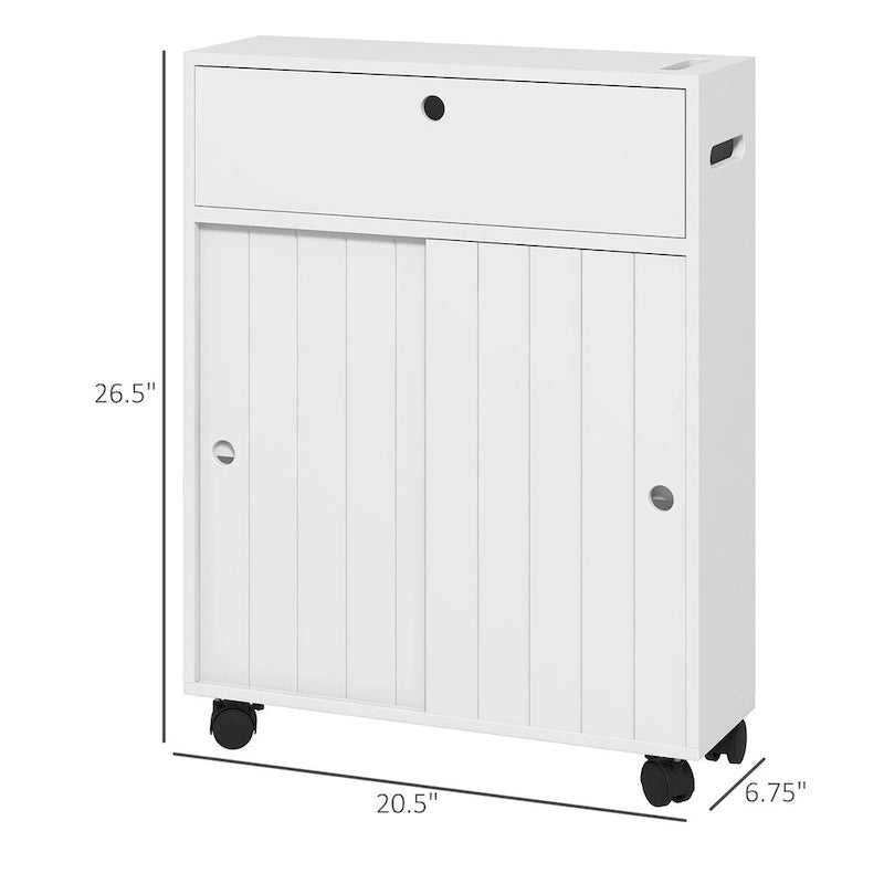 Meuble de rangement pour papier toilette, Meuble de salle de bain fin avec 4 roulettes, Petite armoire de salle de bain avec trous pour papier