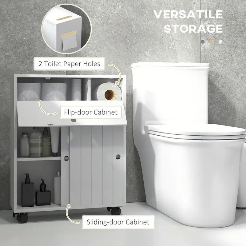 Meuble de rangement pour papier toilette, Meuble de salle de bain fin avec 4 roulettes, Petite armoire de salle de bain avec trous pour papier