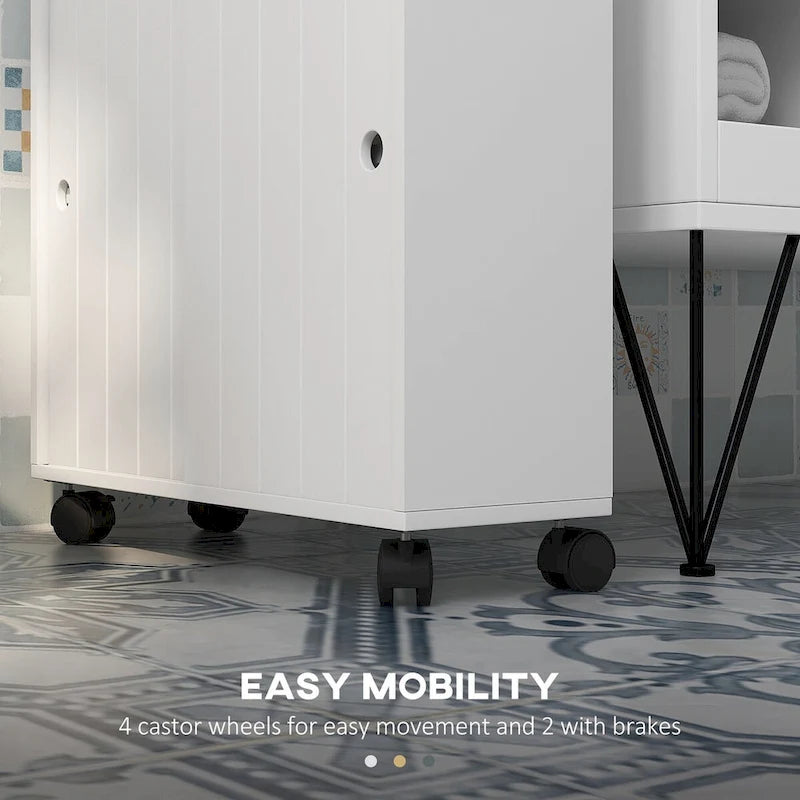 Meuble de rangement pour papier toilette, Meuble de salle de bain fin avec 4 roulettes, Petite armoire de salle de bain avec trous pour papier