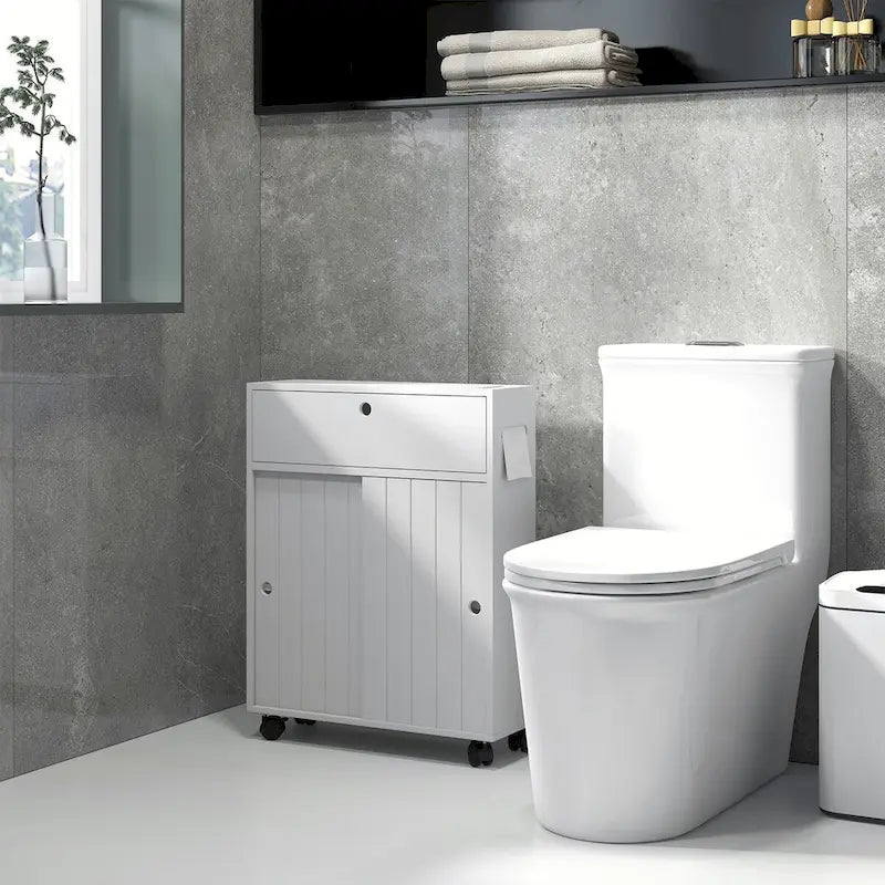 Meuble de rangement pour papier toilette, Meuble de salle de bain fin avec 4 roulettes, Petite armoire de salle de bain avec trous pour papier