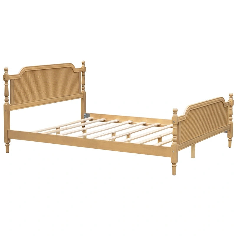 Cadre de lit plateforme en rotin de style traditionnel – aucun sommier tapissier requis