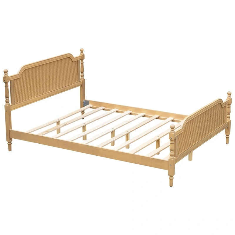 Cadre de lit plateforme en rotin de style traditionnel – aucun sommier tapissier requis