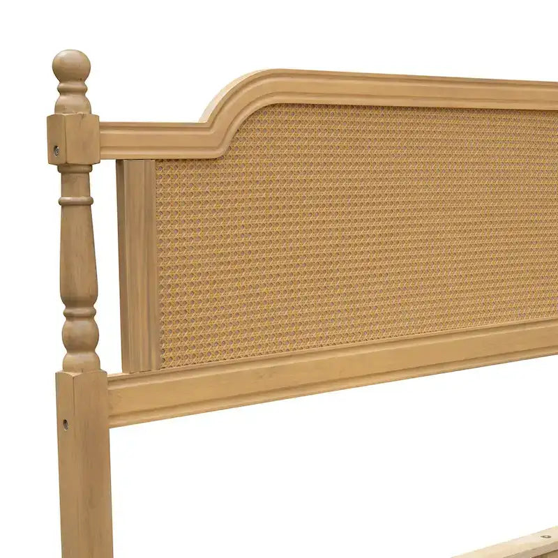 Cadre de lit plateforme en rotin de style traditionnel – aucun sommier tapissier requis