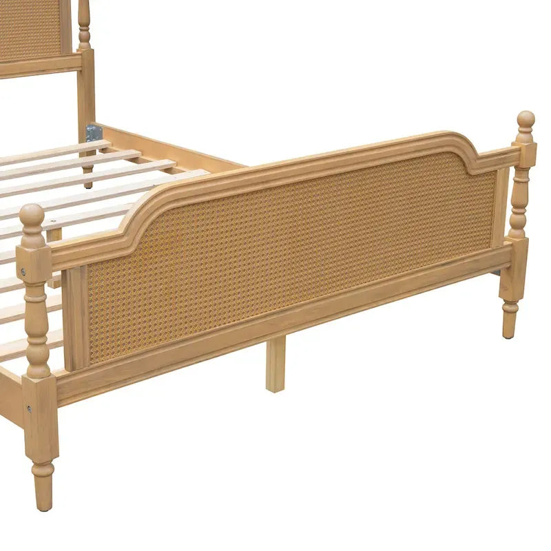 Cadre de lit plateforme en rotin de style traditionnel – aucun sommier tapissier requis