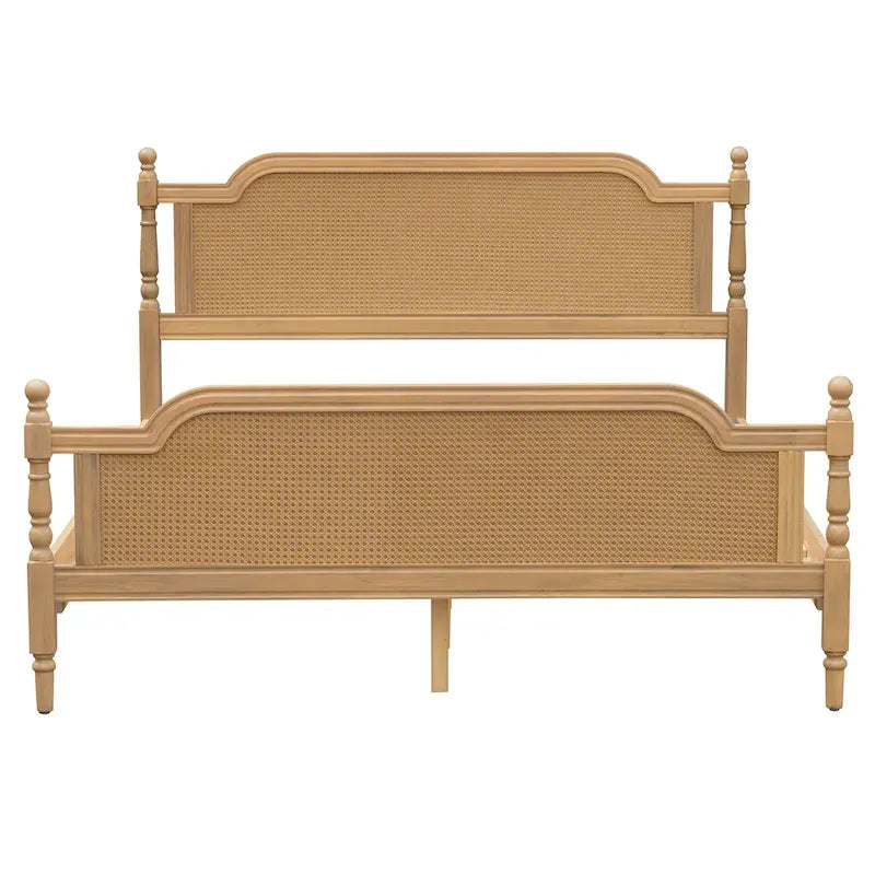 Cadre de lit plateforme en rotin de style traditionnel – aucun sommier tapissier requis