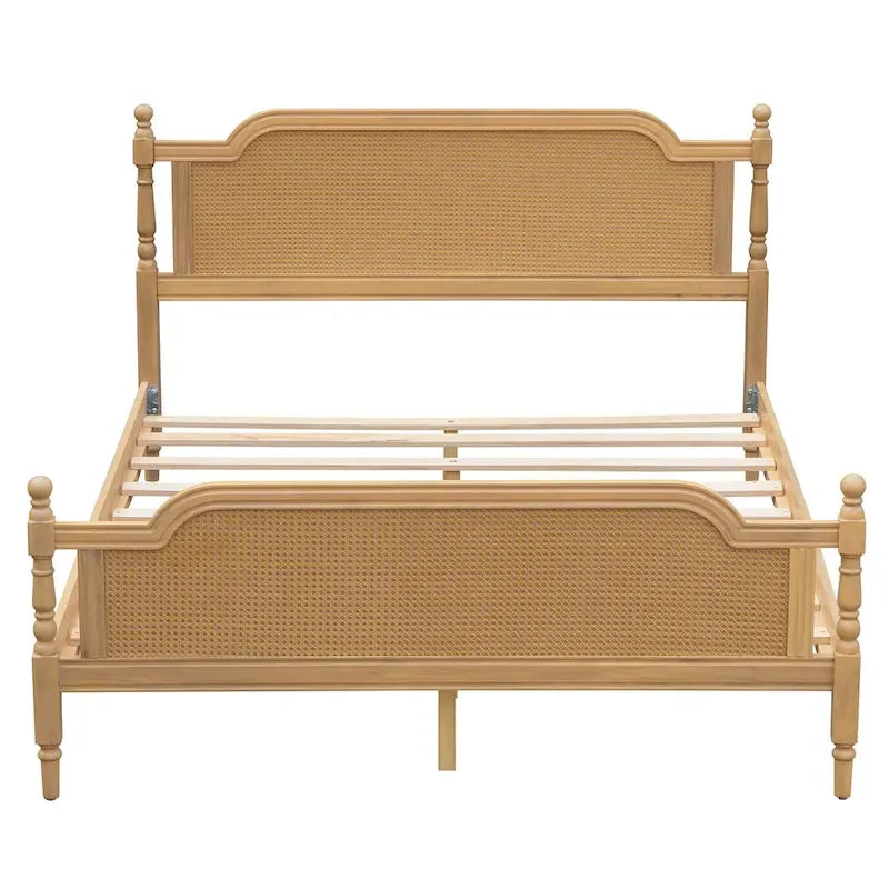 Cadre de lit plateforme en rotin de style traditionnel – aucun sommier tapissier requis