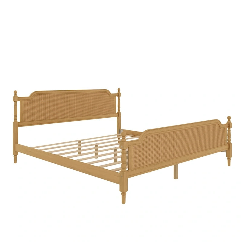 Cadre de lit plateforme en rotin de style traditionnel – aucun sommier tapissier requis