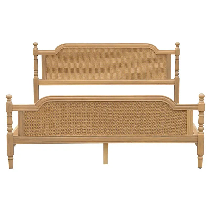 Cadre de lit plateforme en rotin de style traditionnel – aucun sommier tapissier requis