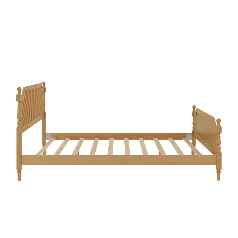 Cadre de lit plateforme en rotin de style traditionnel – aucun sommier tapissier requis