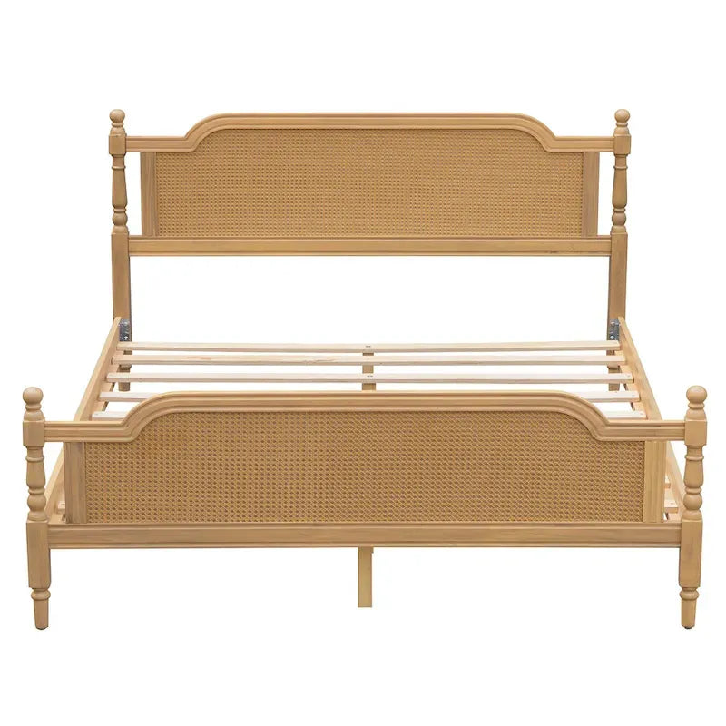 Cadre de lit plateforme en rotin de style traditionnel – aucun sommier tapissier requis