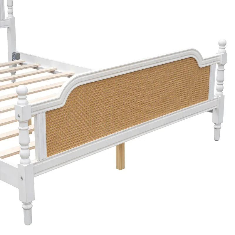 Cadre de lit plateforme en rotin de style traditionnel – aucun sommier tapissier requis
