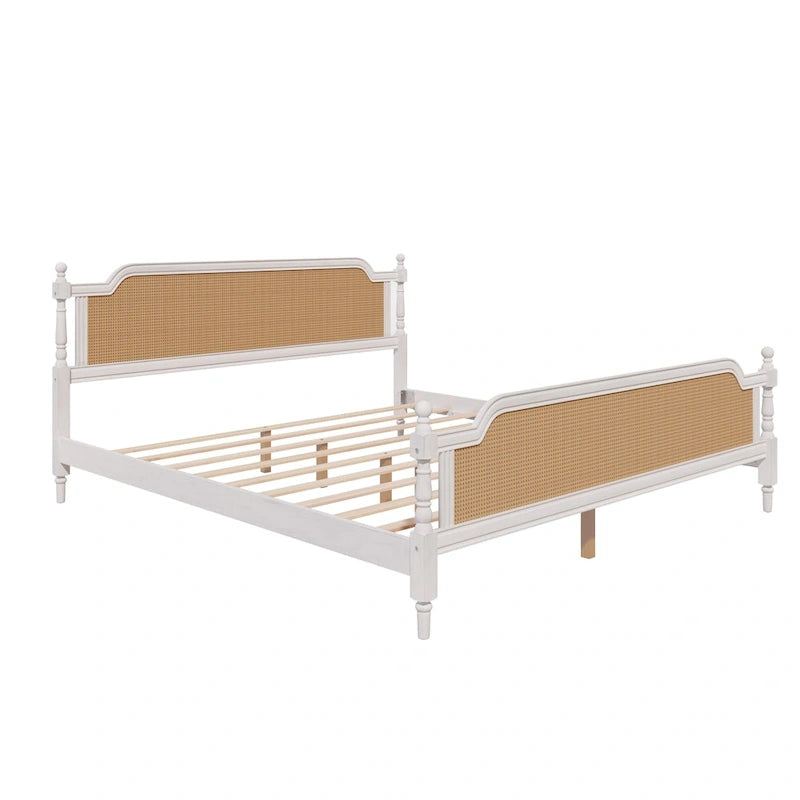 Cadre de lit plateforme en rotin de style traditionnel – aucun sommier tapissier requis