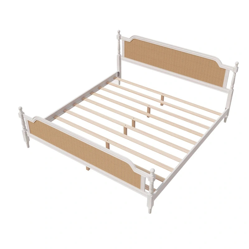 Cadre de lit plateforme en rotin de style traditionnel – aucun sommier tapissier requis