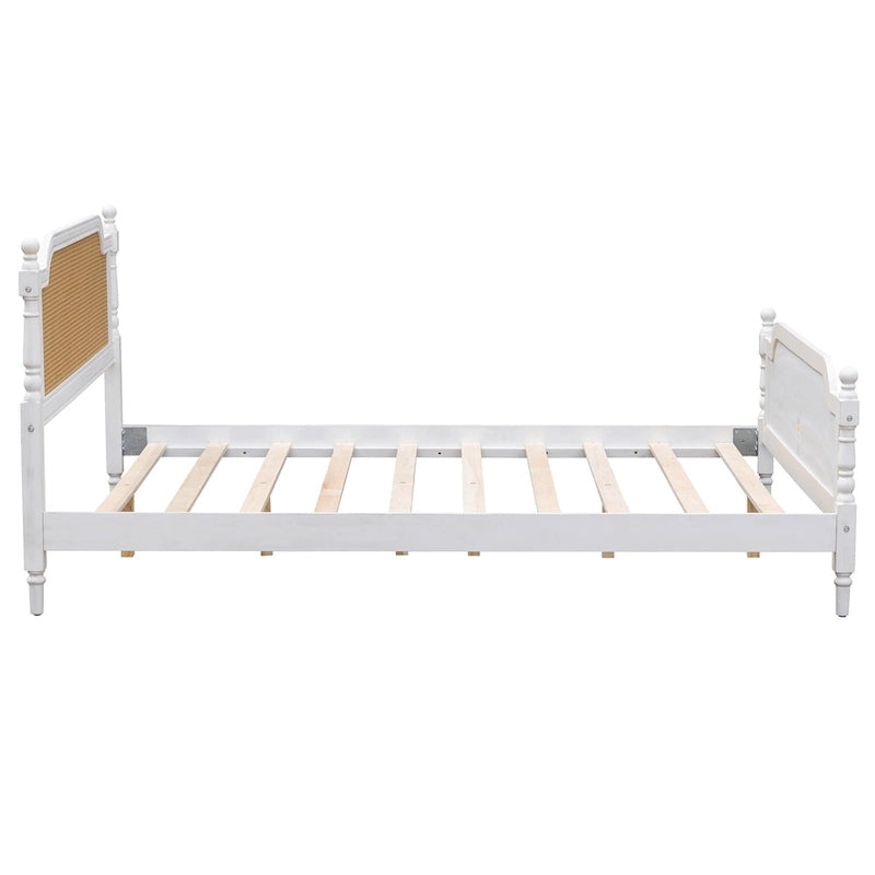 Cadre de lit plateforme en rotin de style traditionnel – aucun sommier tapissier requis