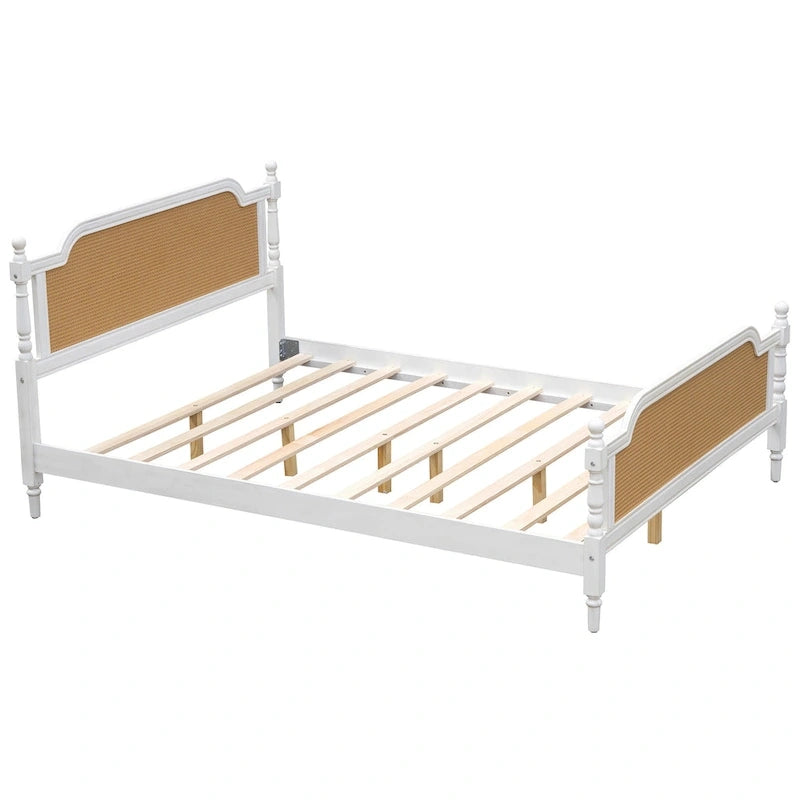 Cadre de lit plateforme en rotin de style traditionnel – aucun sommier tapissier requis